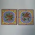 Tiles, c. 1870, coloured glazes, naturalistic in style