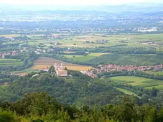 View of Miren with Miren Castle from the Karst Plateau