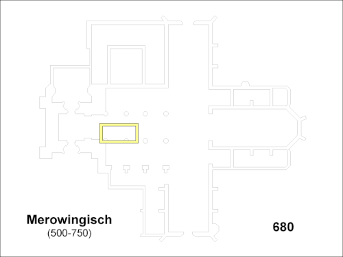 Historical development of the current building; colors distinguish its various architectural styles.