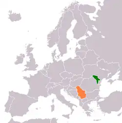Map indicating locations of Moldova and Serbia