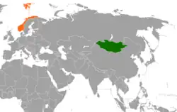 Map indicating locations of Mongolia and Norway