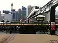 Monorail travelling over Pyrmont Bridge while the bridge is open