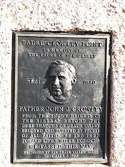 Memorial plaque at Father Crowley Vista Point in Death Valley.