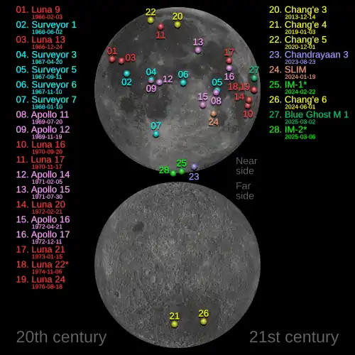 Map of landing sites on the Moon