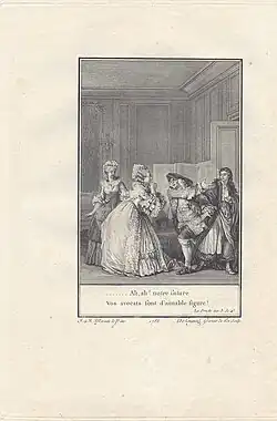 Voltaire: La Prude Act 3 Scene 4 Copper engraving by De Longueil
