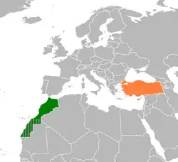 Map indicating locations of Morocco and Turkey