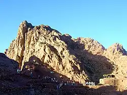 Mount Sinai in the Asian part of present-day Egypt. It is the place where, according to the Torah, Bible, and Quran, Moses received the Ten Commandments from God.