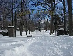 The entrance to Mount Tabor on Route&nbsp;53 as seen during the winter