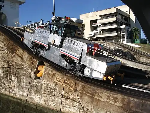 A mule in action at the Miraflores locks