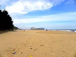 A distant view of the beach