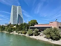 Museum Tinguely with the Roche Towers in the background, seen from a bridge over the Rhine