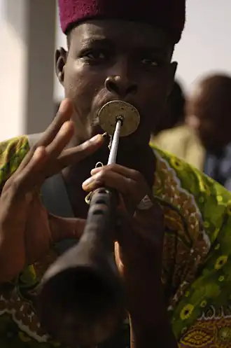 Image 18A musician plays traditional African music during the closing ceremony of French RECAMP-concept (reinforcement of African peacekeeping capacities) in Douala, November 23, 2006 (from Culture of Cameroon)