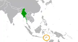 Map indicating locations of Timor-Leste and Myanmar