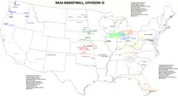 Image 13Map of NAIA Division II basketball teams. (from College basketball)