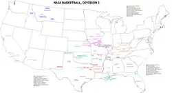 Image 27A map of all NAIA Division I basketball teams. (from College basketball)