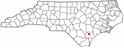 Location within the U.S. state of North Carolina