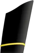 A narrow gold stripe on a blue sleeve.