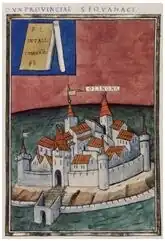 Painting of Castrum Olinone as a symbol of the responsibility of the Comes for the section of the Rhine Limes in the Province of Maxima Sequanorum