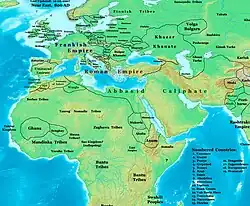 Western Eurasia and North Africa c. 800, showing the Barghawata