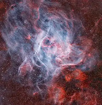 Narrowband view of NGC 346 showing complex ionized gas structures shaped by radiation from young massive stars.