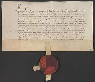 Parchment Act of Maximilian of Burgundy about the donation of a cup to Veere