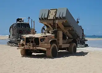 In December 2019, the Marine Corps tested a version of the JLTV called ROGUE Fires, which consists of an unmanned JLTV-based mobile launch platform carrying a Naval Strike Missile launcher unit.[163]