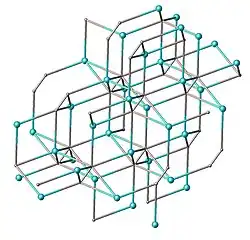 Structure of sodium acetylide [Na+]2[−C≡C−].[5] Color code: gray = C, blue = Na.