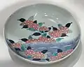 Nabeshima ware dish with hydrangeas, c. 1680–1720, Arita, Okawachi kilns, hard-paste porcelain with cobalt and enamels