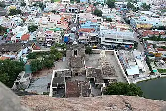 Aerial view of the temple and Anjaneyar facing the temple