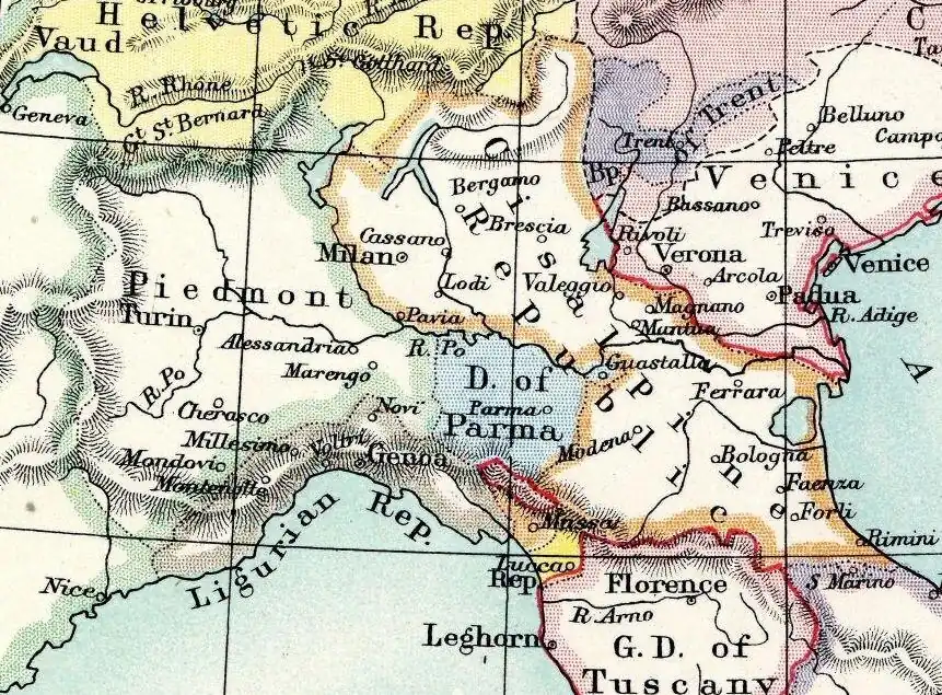 1799: sister republics in northern Italy. Piedmontese Republic