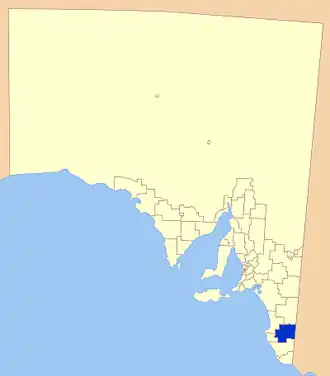 Position of the Naracoorte Lucindale Council in blue