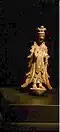 Standing Bodhisattva with triple head ornament, probably Goguryeo, mid-6th century. Gilt bronze, h. 15&nbsp;cm. National Museum of Korea, Treasure No. 333.