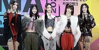 NewJeans at the 2023 Melon Music Awards L–R: Hyein, Hanni, Haerin, Danielle, and Minji