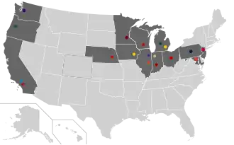 Location of teams in Big Ten Conference