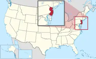 Location of New Jersey within the United States