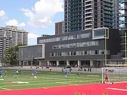 The school's new building and sports field