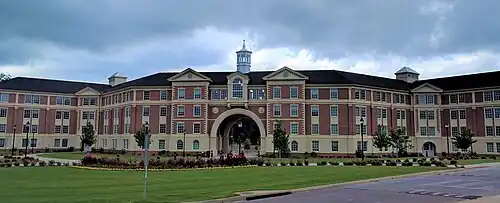The largest residence hall in the Trojan Village student housing complex