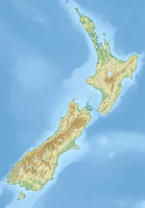 Map of New Zealand with a mark showing the location of Milford Sound / Piopiotahi