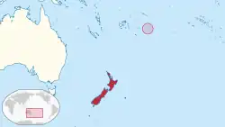 Map indicating locations of New Zealand and Niue
