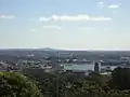 Mount Sugarloaf (just left of centre) as seen from inner city Newcastle