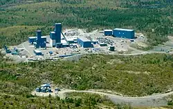Headframes of the Nickel Rim South Mine, Sudbury, Canada. Sulfide deposits generally develop at depth.