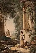 Girl at a wayside calvary