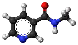 Ball-and-stick model of the nicotinyl methylamide molecule