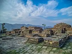 Nemogram Stupa, dating from the Kushan period c. 2-3 centuries CE, with many of its statues on display at the Swat Museum