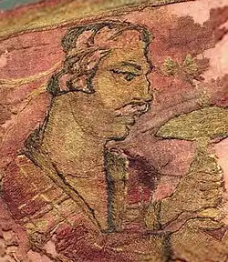 Detail of Yuezhi nobleman presenting mushroom at fire altar.[12]