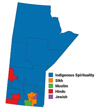 Largest non-Christian religion in Manitoba by census division, 2021 census