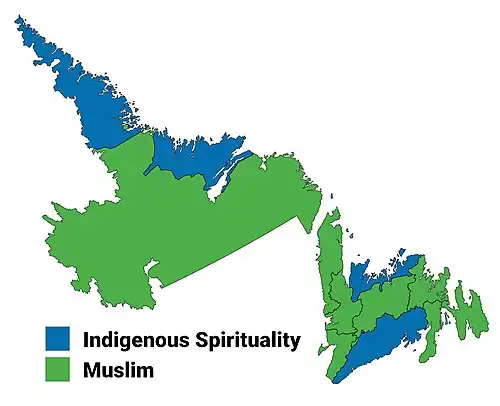 Largest non-Christian religion in Newfoundland and Labrador by census division, 2021 census