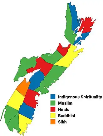 Largest non-Christian religion in Nova Scotia by census division, 2021 census