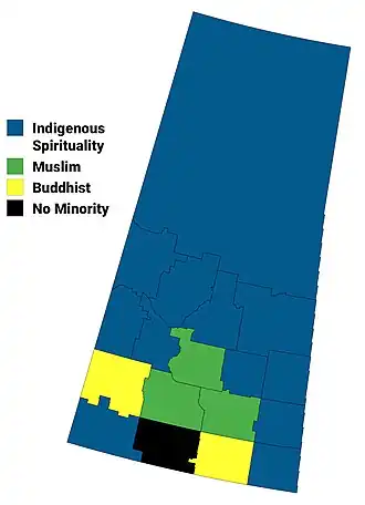 Largest non-Christian religion in Saskatchewan by census division, 2011 census