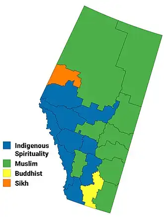 Largest non-Christian religion in Alberta by census division, 2001 census